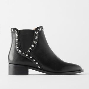 Zara Black Leather Studded Pull-On Moto Chelsea Boots Size: 36